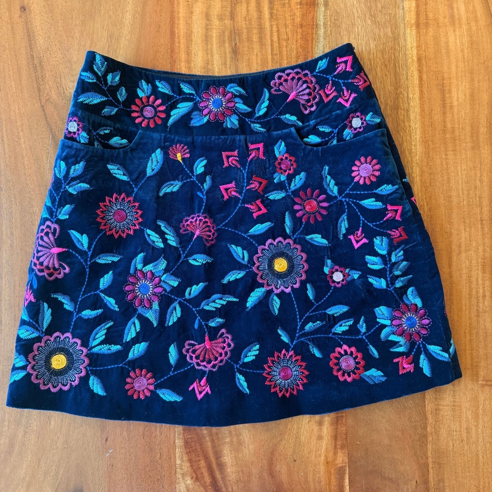 Payal Pratap Women's Teal/Pink Velvet Embroidered Mini Skirt Size 0P